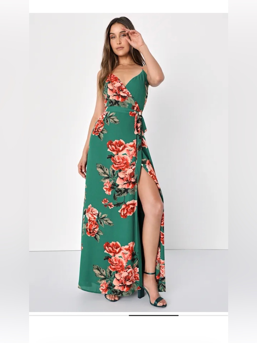 Lulu’s Floral Flirtation dark green Print Maxi Dress